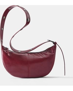 Pull&Bear Half Moon Crossbody Bag With Studs - Pink