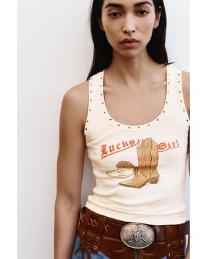 Pull&Bear Montserrat Messeguer Studded Tank Top - Natural