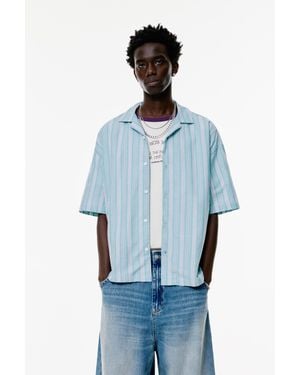 Pull&Bear Short Sleeve Striped Shirt - Blue