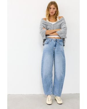 Pull&Bear Low-Rise Barrel Jeans - Blue