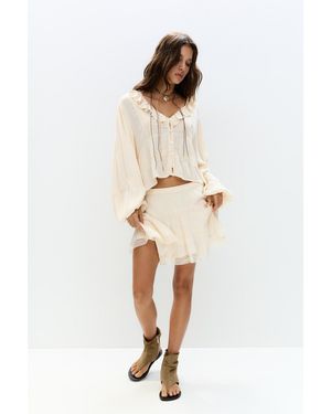 Pull&Bear Leather Boot-Style Sandals - White