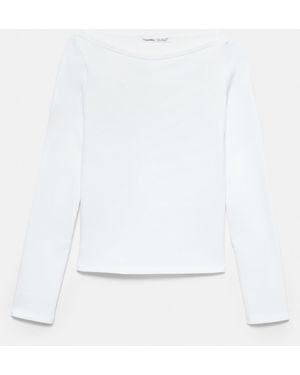 Pull&Bear Long Sleeve Boat Neck T-Shirt - White