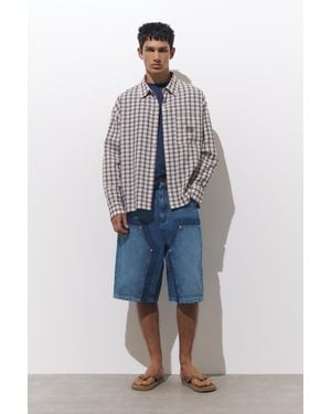 Pull&Bear Double-Leg Skater Denim Bermuda Shorts - Blue