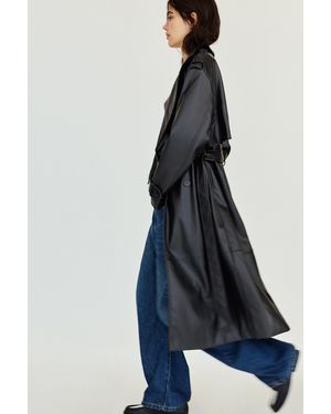 Pull&Bear Faux Leather Trench Coat - Blue