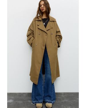 Pull&Bear Corduroy Collar Trench Coat - Blue