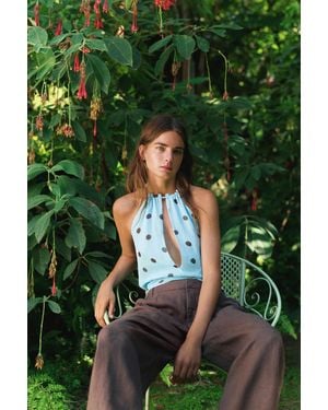 Pull&Bear Polka Dot Halter Top With Cut-Out - Green