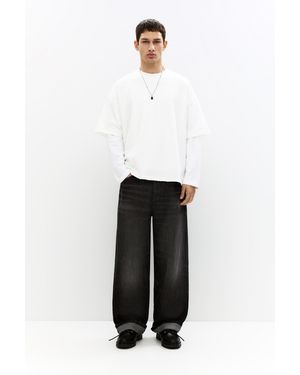 Pull&Bear Loose Selvedge Baggy Jeans - White
