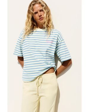 Pull&Bear Oversize Striped T-Shirt - Blue