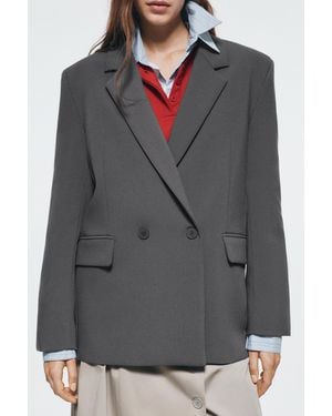 Pull&Bear Double-Breasted Blazer - Grey