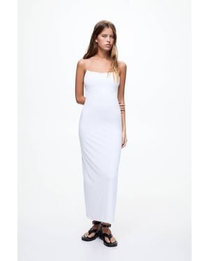 Pull&Bear Long Strappy Polyamide Dress - White