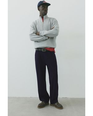 Pull&Bear Wide-Leg Tailored Fit Trousers - Blue