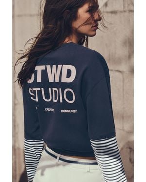 Pull&Bear Double-Sleeve Striped T-Shirt - Blue