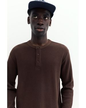 Pull&Bear Long Sleeve Henley T-Shirt - Brown