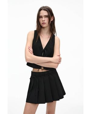 Pull&Bear Box Pleat Mini Skirt With Elastic Waistband - Black