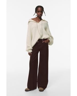 Pull&Bear Wide Leg Jeans Mit Überkreuztem Bund - Braun