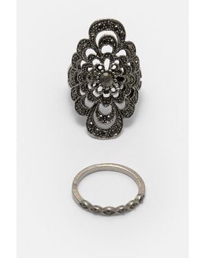 Pull&Bear Pack Of 2 Jewel Rings - White