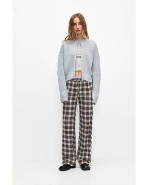 Pull&Bear Checked Pyjama-Style Trousers - White