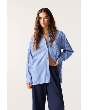 Pull&Bear Striped Poplin Shirt - Blue