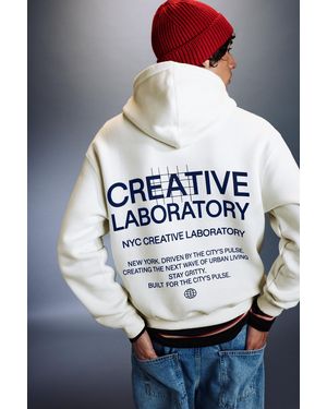Pull&Bear Relaxed Fit Graphic Hoodie - Natural
