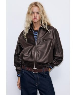 Pull&Bear Leather Effect Dad Jacket - Black