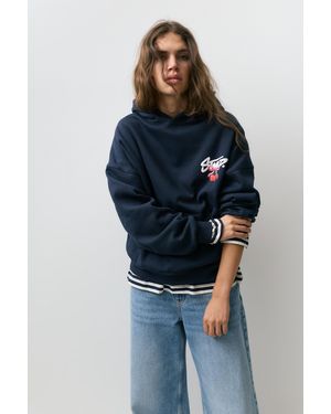 Pull&Bear Stwd Cherry Hoodie - Blue