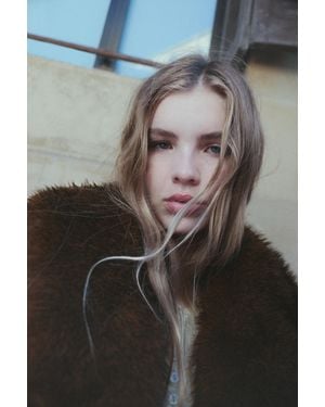 Pull&Bear Quilted Jacket With Faux Fur Collar - Black