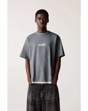 Pull&Bear Double Short Sleeve T-Shirt With Logo - Grey