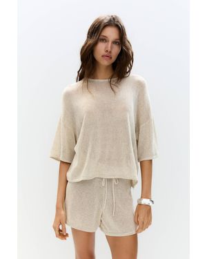 Pull&Bear Rustikaler Pullover Mit Kurzen Ärmeln - Natur