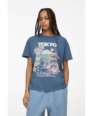 Pull&Bear T-Shirt With Tokyo Graphic - Blue