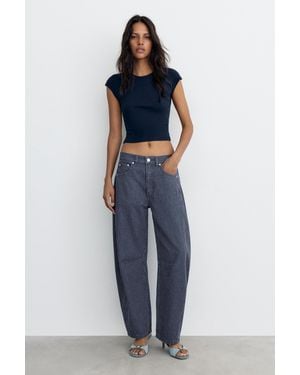 Pull&Bear Gestreifte Balloon-Jeans Mit Nähten - Blau