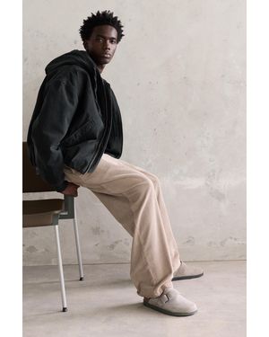 Pull&Bear Buckled Leather Clogs - Grey