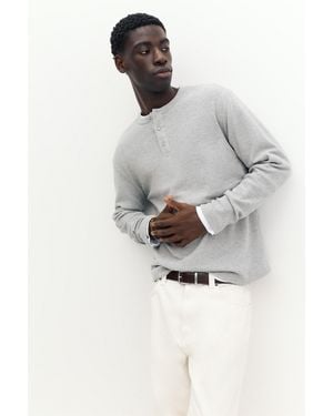 Pull&Bear Long Sleeve Henley T-Shirt - Grey