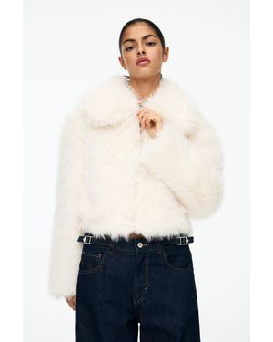 Pull&Bear Faux Fur Zip-Up Jacket - White