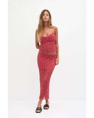 Pull&Bear Lace Midi Skirt - Red
