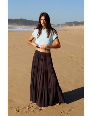 Pull&Bear Flowy Panelled Midi Skirt - Brown