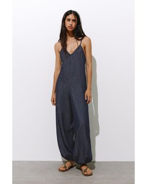 Pull&Bear Denim Cami Jumpsuit - Natural