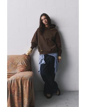 Pull&Bear Hoodie With Embroidered Hearts - Brown