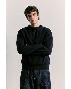 Pull&Bear Strickpolo Mit Langen Ärmeln - Schwarz