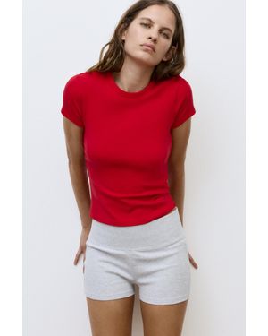 Pull&Bear Short Sleeve Fitted T-Shirt - Red