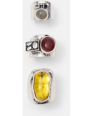Pull&Bear 3-Pack Of Stone Rings - White