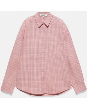Pull&Bear Karierte Baumwollbluse Mit Tasche - Pink