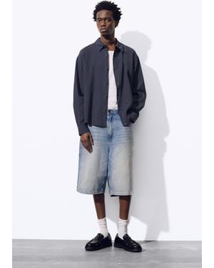 Pull&Bear Long Sleeve Linen Blend Shirt - Blue