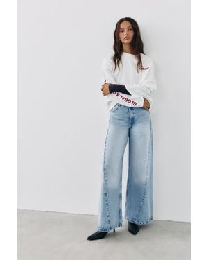 Pull&Bear Super Wide-Leg Jeans With Belt Loops - Blue