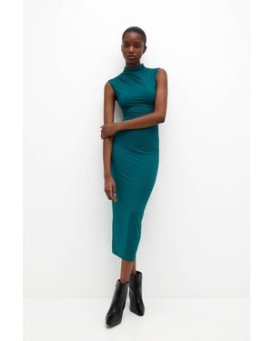 Pull&Bear Draped Polyamide Midi Dress - Blue