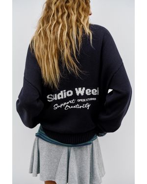 Pull&Bear Pullover Mit Vorderseitenstickerei - Schwarz