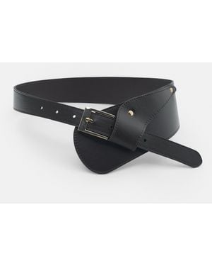 Pull&Bear Wide Faux Leather Belt - Black