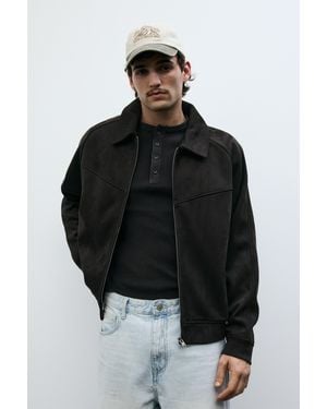 Pull&Bear Faux Suede Jacket - Black