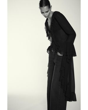 Pull&Bear Langer Kimono Mit Volants - Schwarz