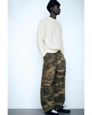 Pull&Bear Printed Baggy Chino Trousers - White