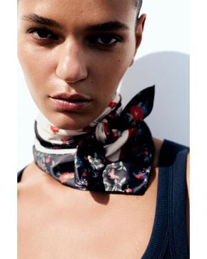 Pull&Bear Floral Satin Scarf - White